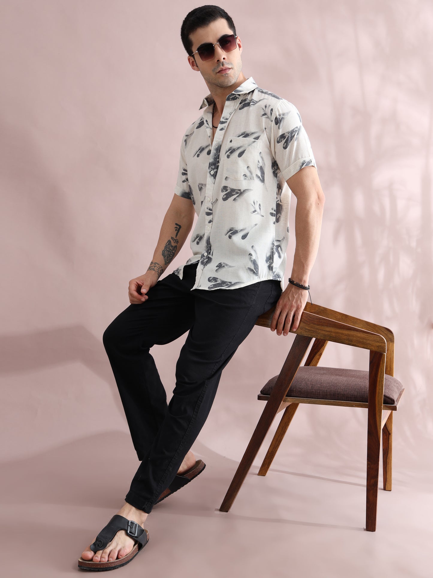 Men's Casual Printed Cuban Collar Shirt