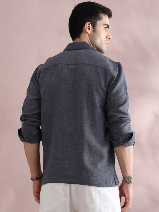 Men's Grey Linen Casual Shirt
